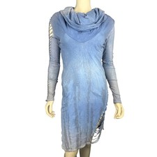 Alternative Apparel L Blue Hoodie Dress Slashed Sleeve Distressed Grunge Y2K