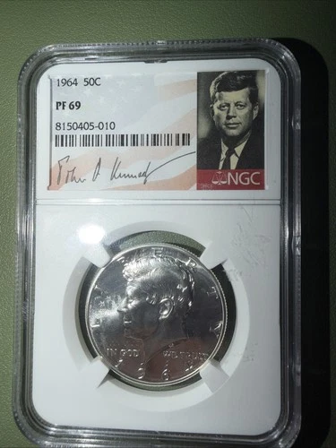 1964 NGC PF69 SILVER PROOF KENNEDY HALF DOLLAR BRIGHT WHITE COIN 50C 90% Silver