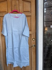 LINTICO Valencia 100% Linen Babydoll Midi Dress Baby Blue XXXL 3XL NWT