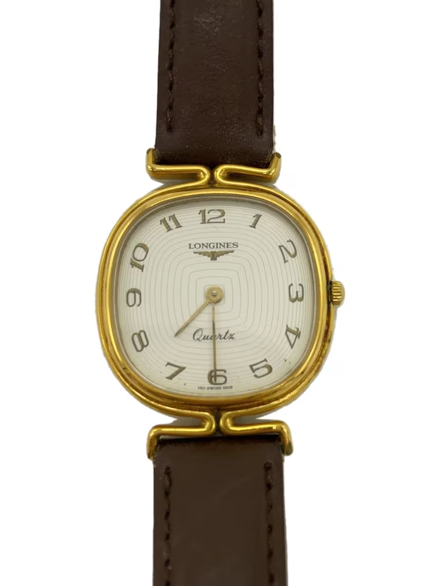 LONGINES Men's Quartz Analog Watch with White Dial and Brown Leather Strap Rare