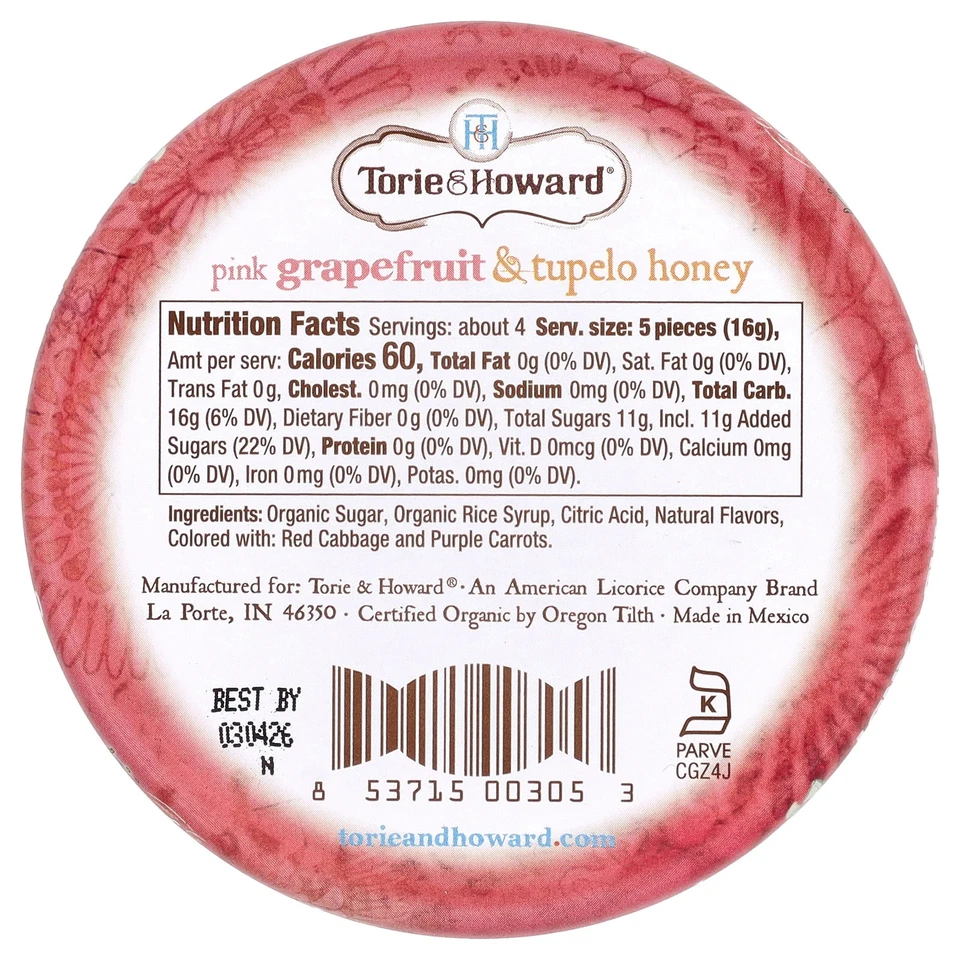 Organic Hard Candy, Pink Grapefruit & Tupelo Honey, 2 oz (57 g) - Image 2 of 4