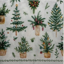 two Individual Beverage Paper Christmas Trees Decoupage napkins Holiday Winter