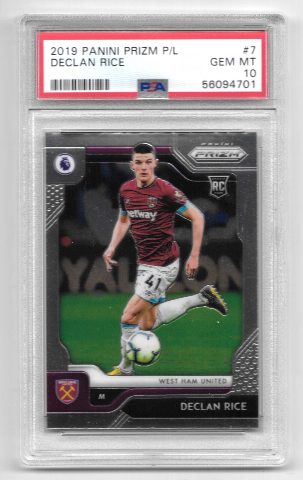 2019-20 Declan Rice PSA 10 GEM MT Rookie Panini Prizm Premier League West Ham RC