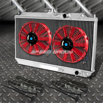 2-ROW ALUMINUM RADIATOR+2X 9'' FAN RED FOR 90-93 INTEGRA DA9 DB2 B17A1/B18A1