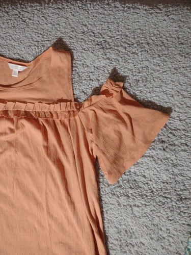 Lauren Conrad Open Shoulder Blouse Pullover XL Thin Orange Ruffled - Picture 2 of 17