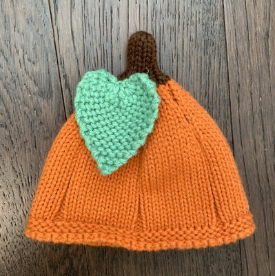 PUMPKIN HAT Crochet Baby Beanie Hat Orange Green Harvest Fall Newborn