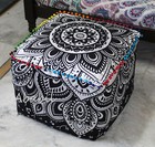 18" New Indian Cotton Square Pouf Cover Black Silver Ottoman Foot Stool Covers