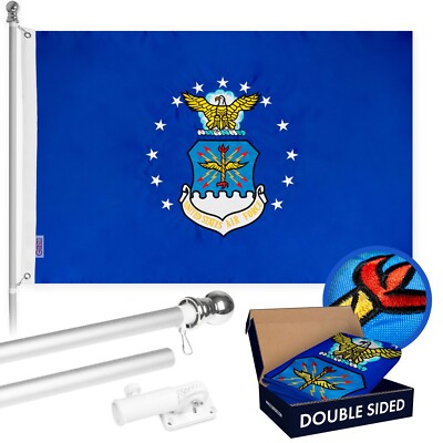 G128 5ft Silver Aluminum Flagpole&US Air Force Flag DoubleSided Embroidery 2x3ft