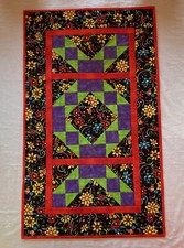 Quilted WALL HANGING OR TABLE TOPPER Red Purple Lime Turquoise Black 20 x 33 1/2