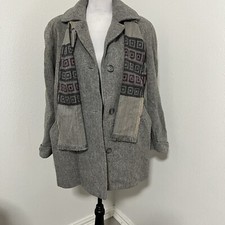 Vintage Herman Kay Coat and Scarf Button Front Women Size 10P Gray Wool Pockets