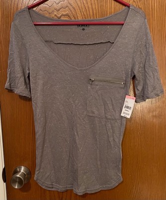 NWT Ladies Bongo Junior's Short-Sleeve Zip-Pocket T-Shirt - Nubby Gray Size S