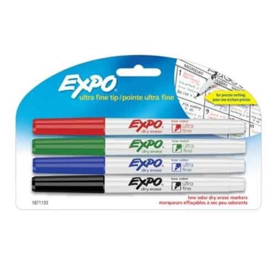 Expo Dry Erase White Board Marker Ultra Fine 4/Pk Ast Colors Office School Home