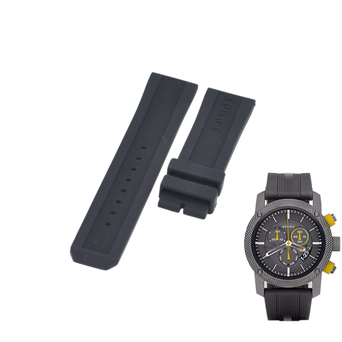 BU7713 24mm Black Rubber Watch Strap For Burberry Sport | eBay