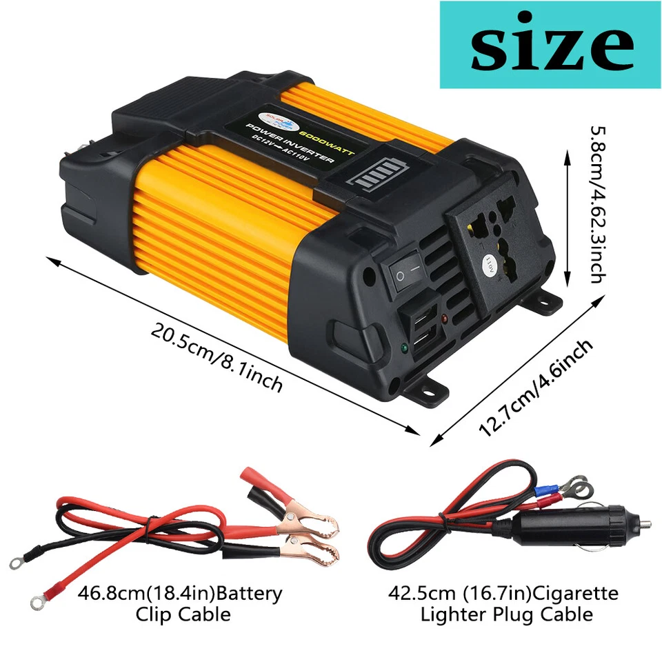 Car Power Inverter 6000W 12V DC to 110V AC Power Sine Wave Converter Transformer - Image 4 of 4