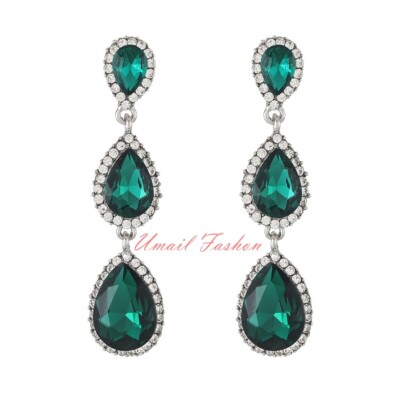 New electro plating water drop three-section crystal earrings