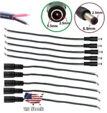 10pcs DC Power Plug cable 5.5x2.5 mm Female/Male Plug to Pigtail Cable Adapter