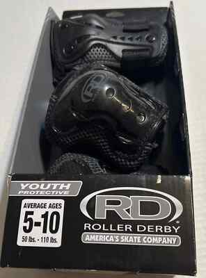 New RD (Roller Derby) Youth Protective Pad Set (Knee/Elbow/Wrist)Ages 5-10 Black