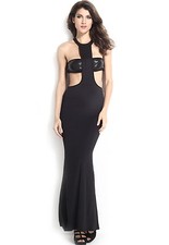 Cutout with Sequin Chest Wrap Evening Party Dress Black Medium