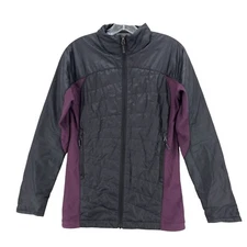 IBEX Wool Aire Quilted Jacket Knit Side Panels Black Purple Women's SMALL