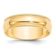 14k Yellow Gold 6mm Milgrain Half Round Wedding Band Ring for Men Size 9