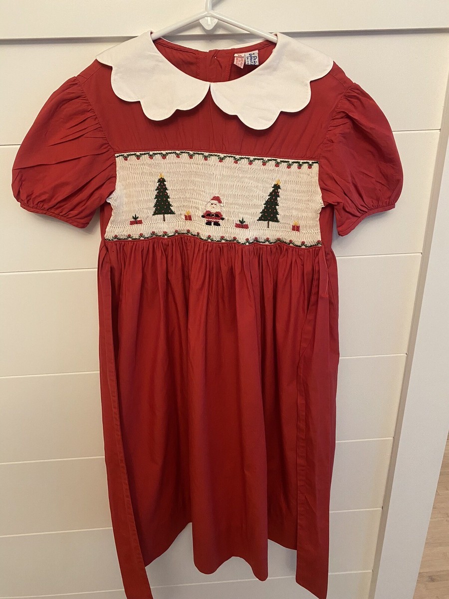 Girls Orient Expressed Smocked Holiday Christmas Dress XL Santa Red EUC