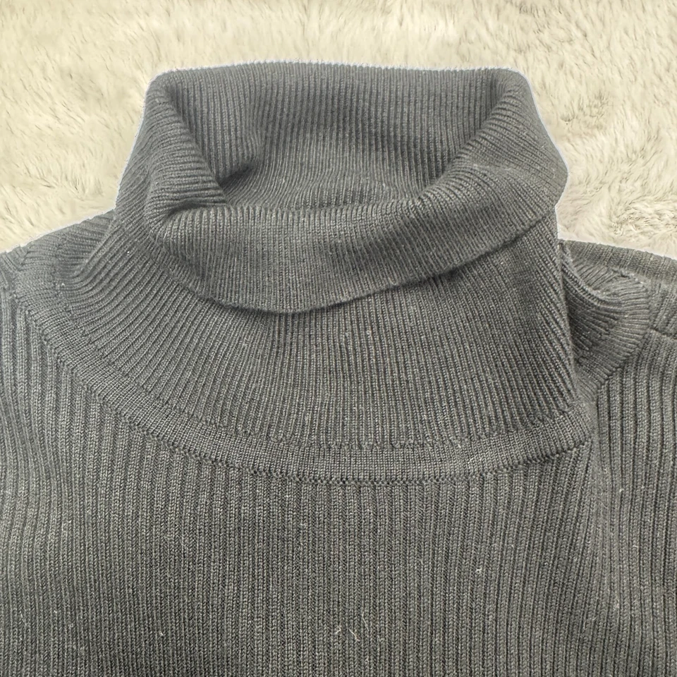 Bebe Cropped Sweater Women's Large Black Ribbed Wrap Turtleneck Tie-Waisted - Image 4 of 4