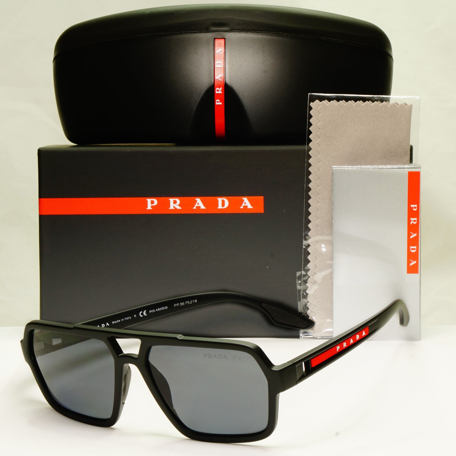 Prada Black Polarised Sunglasses Square Mens Designer SPS 01X PS01XS  DG0-02G 8056597374323 | eBay