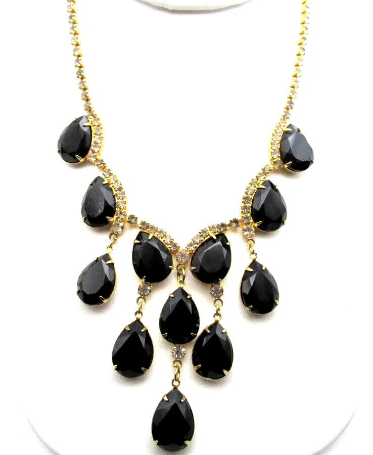 JULIANA DELIZZA & ELSTER BLACK TEARDROP CRYSTAL CHATONS 16" CASCADING NECKLACE - Image 2 of 4