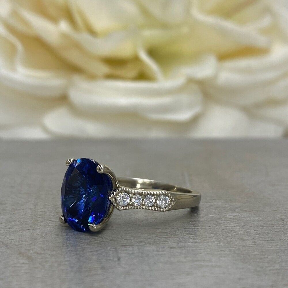 Solid 950 Platinum 4.04ct Certified Sapphire Wedd… - image 6