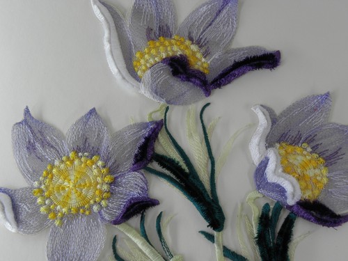 Pasque-flower Delicate Handmade Embroidered Patch - Picture 2 of 4