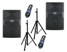 2 Peavey PVXP15 DSP 15" 980W Powered Speaker 1.4" Driver Speaker Stand XLR