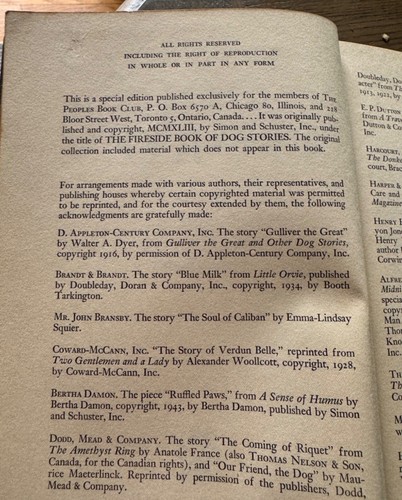Vintage The Fireside Book Of Dog Stories, Jack Goodman, Peoples Book Club - Picture 3 of 8
