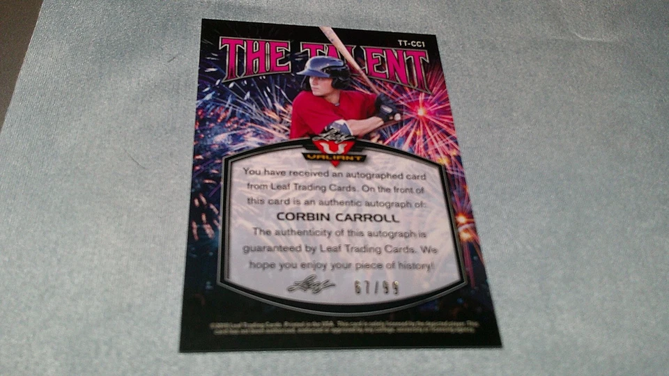 2019 Leaf Valiant - The Talent on card auto Corbin Carroll  67/99 - Image 4 of 4