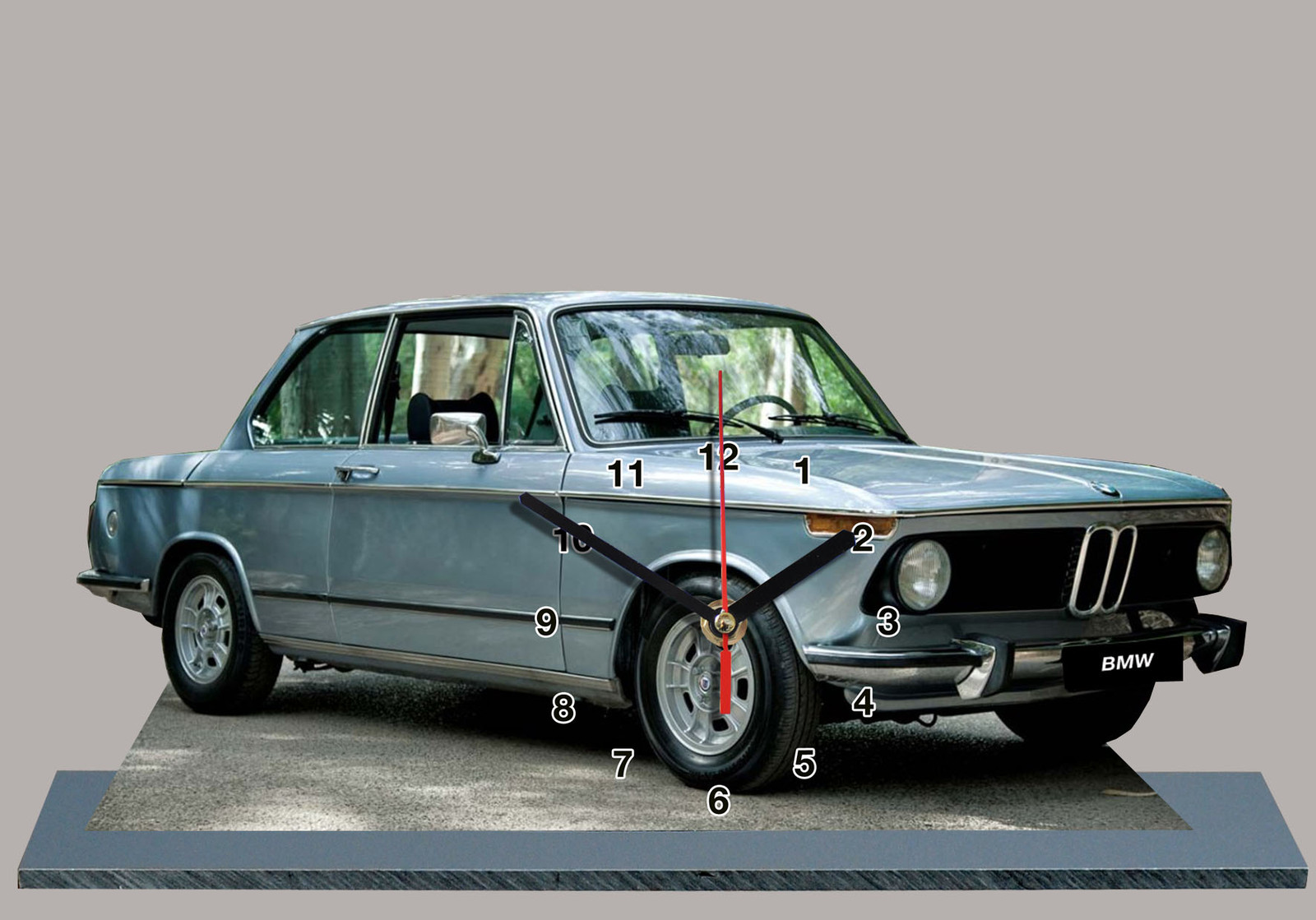 BMW 2002 tii horloge miniature grise de collection en métal