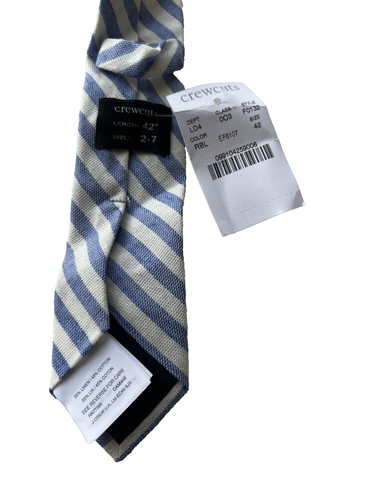 NEW NWT J. CREW CREWCUTS BLUE WHITE STRIPED LINEN COTTON BOY'S NECK TIE 2-7 YO - Picture 2 of 2