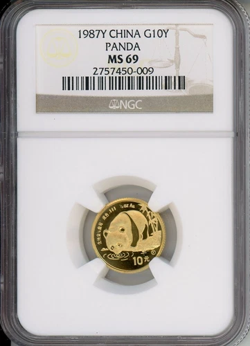 1987-Y GOLD PANDA 1/10 Oz. NGC MS69 10-Y CHINA 10Yn 10 YUAN G10Y Older Holder !!