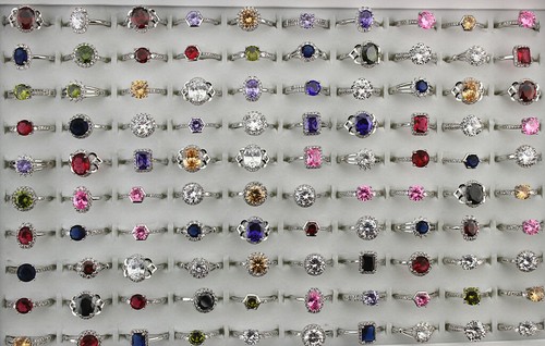 35 pezzi lotto misto all'ingrosso cubic zirconia charm matrimonio rame anelli regolabili