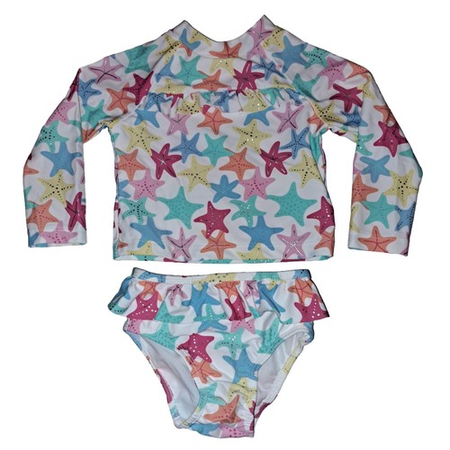 LITTLE ME 2 Pc Starfish Ruffle Bathing Suit Rash Guard Baby Girl Swim
