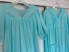 Peignoir Robe Nightgown SET AQUA BLUE Vtg SHADOWLINE