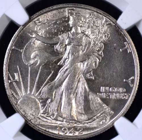 1942 S WALKING LIBERTY HALF DOLLAR NGC MS 62 NICE SILVER LUSTER PREVAILS OVER