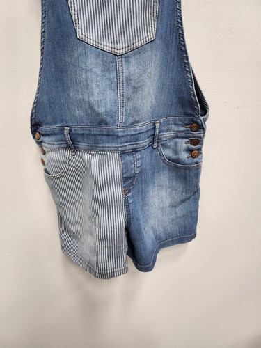 American Rag Cie Womens Shorts Overalls Juniors 9 Blue Denim Striped Shortalls - Picture 4 of 10