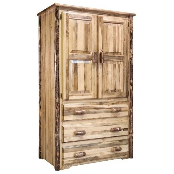 Armario de troncos rústico con almacenamiento y tres cajones hecho por Amish Lodge manchado Foto 4 de 4