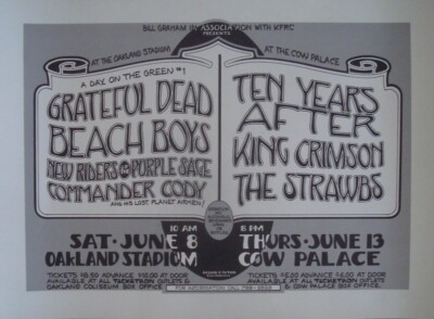 1974年 randy tuten grateful dead poster GRATEFUL DEAD BEACH BOYS 1974 concert poster OAKLAND RANDY TUTEN