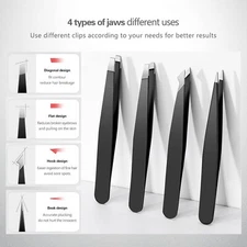 Tweezers Set 4 Pc Stainless Eyebrow Hair Remover Tweezers for Facial Hairs +Case