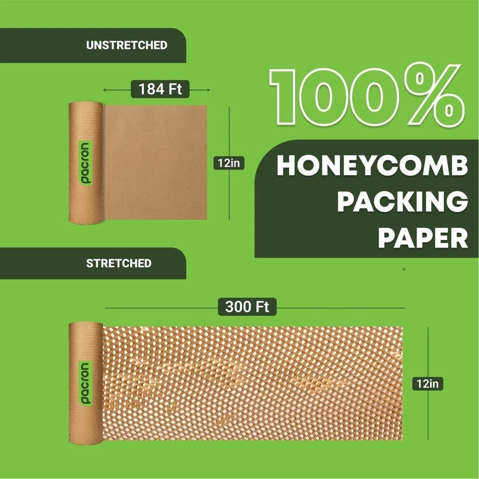 Hexigo Honeycomb Packing Paper Roll - 12"x300' Recyclable Brown Kraft Paper - Image 4 of 4