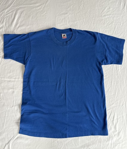 Vintage Fruit Of The Loom Shirt Mens Large Blue Blank Single Stitch 90s USA