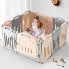 10 Panels Foldable Baby Playpen, Baby Fence with Gate NO Gaps Play Yards, Indoor