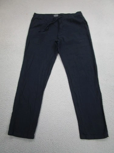 H&M linen Pants Mens L 34x30 Navy Blue Coastal Resort Travel Island Beach preppy
