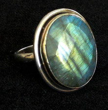 Vintage Sterling Silver Labradorite Ring 925 Oval Cabochon Statement Ring
