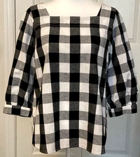 Time and Tru Linen Cotton Blend Tunic Blouse sz. S (4-6) 3/4 Cuffed Sleeve